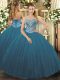 Wonderful Floor Length Ball Gowns Sleeveless Teal Quinceanera Dresses Lace Up