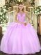 Lilac Sweet 16 Dresses Military Ball and Sweet 16 and Quinceanera with Beading Halter Top Sleeveless Lace Up