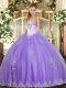 Suitable Lavender Ball Gowns Tulle Sweetheart Sleeveless Beading and Appliques Floor Length Lace Up 15 Quinceanera Dress