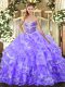 Graceful Lavender Ball Gowns Beading and Ruffled Layers Sweet 16 Dress Lace Up Organza Sleeveless Floor Length