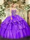 Sweetheart Sleeveless Lace Up Quinceanera Gowns Purple Organza and Taffeta