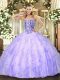 Trendy Lavender Sweetheart Lace Up Beading and Ruffles Quince Ball Gowns Sleeveless