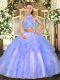 Perfect Two Pieces Sweet 16 Dress Lavender Strapless Tulle Sleeveless Floor Length Criss Cross
