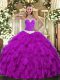 Attractive Sweetheart Sleeveless Quinceanera Gown Floor Length Appliques and Ruffles Purple Organza