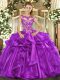 Organza Cap Sleeves Floor Length Sweet 16 Dresses and Appliques and Ruffles