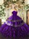 Organza and Taffeta Sleeveless Floor Length Quince Ball Gowns and Embroidery and Ruffles