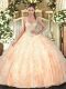 Top Selling Sleeveless Floor Length Beading and Ruffles Lace Up 15 Quinceanera Dress with Peach