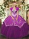 Purple Ball Gowns Beading and Embroidery Sweet 16 Dress Lace Up Satin and Tulle Sleeveless Floor Length