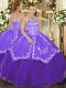 Purple Quinceanera Dress Military Ball and Sweet 16 and Quinceanera with Beading and Embroidery Halter Top Sleeveless Lace Up