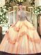 Smart Peach Lace Up 15th Birthday Dress Beading and Appliques Sleeveless Floor Length