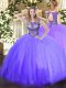 Custom Design Floor Length Lavender Sweet 16 Dresses Tulle Sleeveless Beading