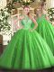 Ball Gowns Tulle Halter Top Sleeveless Beading Floor Length Lace Up Quinceanera Gown