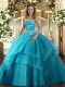 Teal Sleeveless Beading and Ruffled Layers Floor Length Sweet 16 Quinceanera Dress
