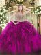 Extravagant Floor Length Fuchsia Quinceanera Dress Scoop Sleeveless Lace Up