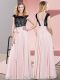 Sophisticated Floor Length Baby Pink Homecoming Dress Scoop Sleeveless Lace Up