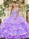 Lavender Sleeveless Floor Length Beading and Ruffled Layers Lace Up 15 Quinceanera Dress