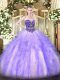 Floor Length Lavender Quinceanera Dress Tulle Sleeveless Beading and Ruffles