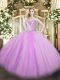 Lavender Ball Gowns Tulle Sweetheart Sleeveless Beading Floor Length Lace Up Quinceanera Dress