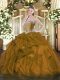 Custom Made Sweetheart Sleeveless Lace Up Ball Gown Prom Dress Brown Organza