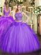 Glorious Lavender Two Pieces Tulle Scoop Sleeveless Beading and Ruffles Floor Length Lace Up Vestidos de Quinceanera