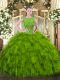 Best Selling Olive Green Zipper Scoop Beading and Ruffles Quinceanera Dresses Organza Sleeveless