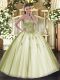 Olive Green Ball Gowns Tulle Sweetheart Sleeveless Beading Floor Length Lace Up Quinceanera Dresses