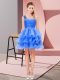 Sexy Blue One Shoulder Neckline Beading and Ruffled Layers Prom Dress Sleeveless Lace Up