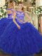 Elegant Royal Blue Scoop Lace Up Beading and Ruffles 15 Quinceanera Dress Sleeveless