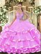 Organza Straps Sleeveless Lace Up Beading and Ruffled Layers Sweet 16 Dress in Lilac