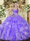 Great Beading and Ruffles 15 Quinceanera Dress Lavender Lace Up Sleeveless Floor Length