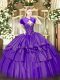 Luxurious Sweetheart Sleeveless Ball Gown Prom Dress Floor Length Beading and Ruffled Layers Purple Organza and Taffeta