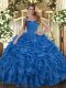 Ruffles 15 Quinceanera Dress Blue Lace Up Sleeveless Floor Length