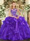 Simple Floor Length Lace Up Quinceanera Dress Purple for Sweet 16 and Quinceanera with Beading and Ruffles