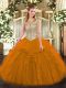 Floor Length Lace Up Sweet 16 Dress Orange Red for Military Ball and Sweet 16 and Quinceanera with Beading and Ruffles