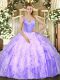 Modest Floor Length Ball Gowns Sleeveless Lavender Quinceanera Gowns Lace Up