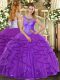 Colorful Floor Length Lace Up 15 Quinceanera Dress Purple for Sweet 16 and Quinceanera with Beading and Ruffles