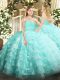 Enchanting Tulle Sleeveless Floor Length Quince Ball Gowns and Beading and Lace and Ruffled Layers