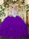 Lovely Purple Ball Gowns Beading and Ruffles 15 Quinceanera Dress Zipper Tulle Sleeveless Floor Length