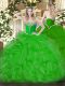 Ideal Green Organza Lace Up Sweetheart Sleeveless Floor Length 15 Quinceanera Dress Beading and Ruffles