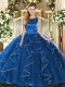 Custom Design Blue Sleeveless Tulle Lace Up Sweet 16 Quinceanera Dress for Military Ball and Sweet 16 and Quinceanera