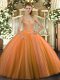 V-neck Sleeveless Tulle Quinceanera Dress Beading Lace Up