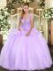 Lavender Organza Lace Up Strapless Sleeveless Floor Length Quinceanera Dresses Appliques