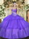 Hot Selling Lavender Sweetheart Lace Up Beading and Ruffled Layers Ball Gown Prom Dress Sleeveless
