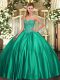 Sweetheart Sleeveless Lace Up Quince Ball Gowns Turquoise Satin