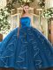 Free and Easy Blue Tulle Lace Up 15th Birthday Dress Sleeveless Floor Length Ruffles