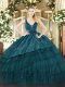 Colorful Teal Straps Zipper Beading and Embroidery and Ruffled Layers Quinceanera Gowns Sleeveless