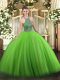 Floor Length Lace Up Vestidos de Quinceanera Green for Military Ball and Sweet 16 and Quinceanera with Beading