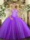 Noble Lavender Lace Up High-neck Beading Quinceanera Dresses Tulle Sleeveless