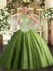 Smart Olive Green Sleeveless Floor Length Beading and Appliques Lace Up Quinceanera Gown