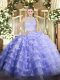 Fantastic Lavender Sleeveless Floor Length Lace and Ruffled Layers Zipper Quinceanera Dress